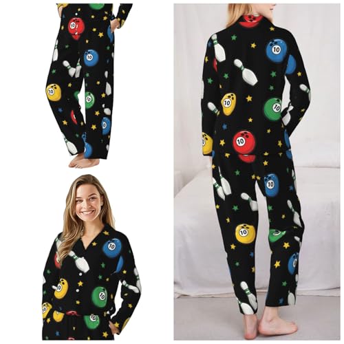 Image of Women'S Long Sleeve Pajama Set Soft Loungewear Button-Down Top & Elastic Waist Pants S- 2XL