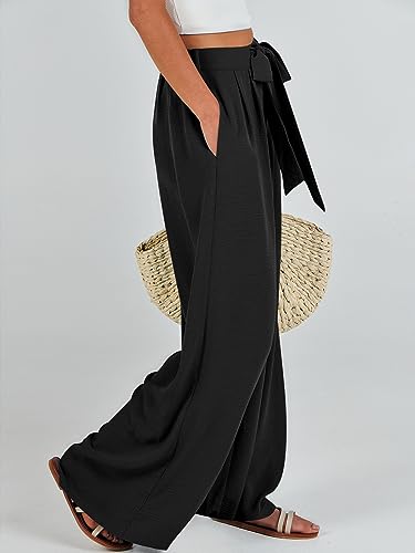 Caracilia Women Wide Leg Palazzo Pants Summer High Waist Flowy Casual Trousers Loose Lounge Beach Travel Vacation Clothes4