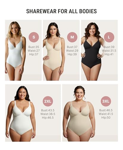 Image of FeelinGirl Shapewear Bodysuits for Women Tummy Control Deep V Neck Body Suits with Adjustable Straps Tops