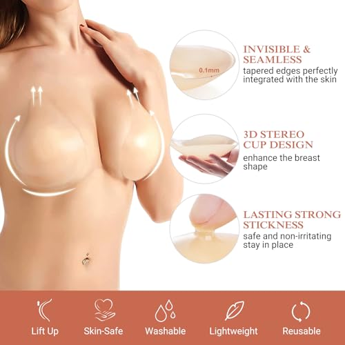 Image of Sticky Bra Push Up 2 Pairs, Nipple Covers for Women Silicone Adhesive Bra Pasties