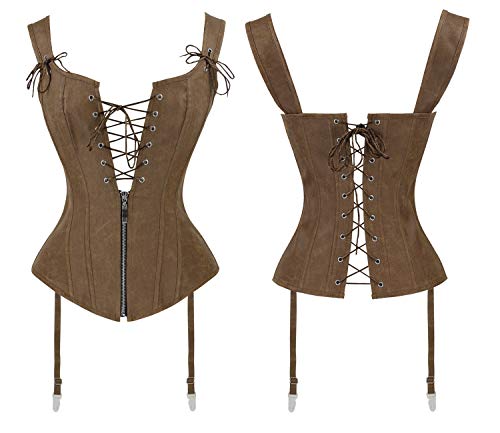 Charmian Women's Renaissance Lace Up Vintage Boned Bustier Corset with Garters4