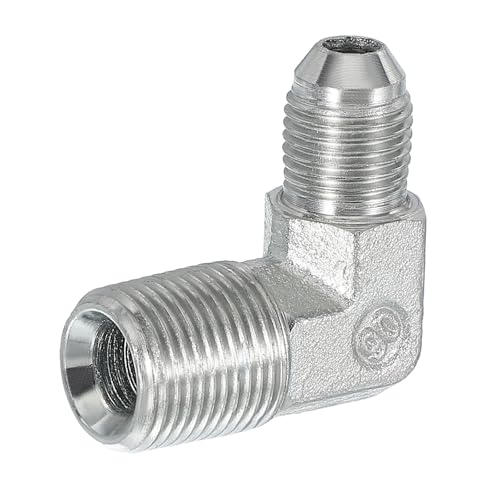 Image of PATIKIL 90 Degree Pipe Adapter, 1 /2 inch Male 37 Flare JIC x 3 /8 inch BSPT Male Connector Carbon Steel Elbow Fitting for Air Hydraulic Fluid Fuel Water Oil, Silver