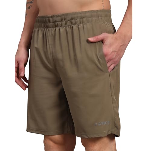 Image of ATICX Polyester Shorts for Men - Quick Dry Lightweight with Zipper Pockets - Gym, Running, Jogging, Training Half Pants for Basketball, Swimming, Badminton, Cycling, Football, Outdoor & Home Wear