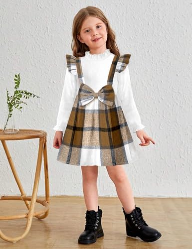 Toddler Girl Dress Plaid Ruffle Long Sleeve Bowknot Little Girl Dresses Fall Winter Outfits 3-7 Years2