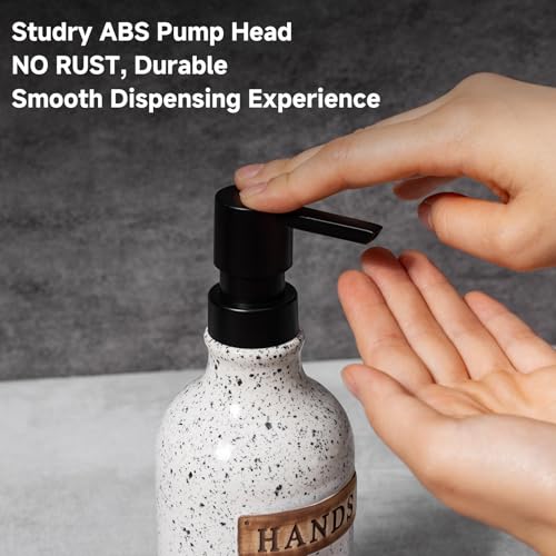 Image of Hand and Dish Dispenser for Kitchen Sink, Ceramic Soap Dispenser Bathroom Countertop, 18 OZ Vintage Handwash Liquid Pump Dispenser for Bathroom Farmhouse Vintage Kitchen Decor