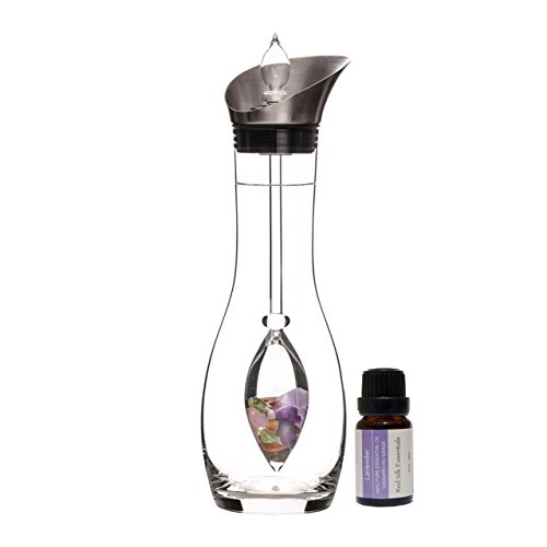 FIVE ELEMENTS Gemstone Water Decanter Era and Vial Set by VitaJuwel w/FREE Lavender Essential Oil