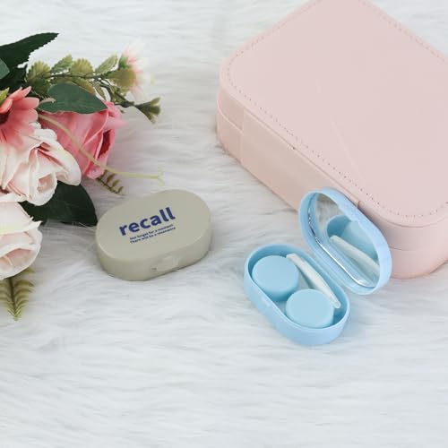 2 pacotes de estojos para lentes de contato, estojo de contato de viagem, espelho embutido com kit de ferramentas removedor, mini caixa de armazenamento de lentes de contato elípticas para viagens