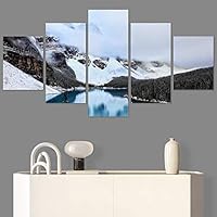 SIGNWIN 5 Panel Canvas Wall Art Winter Lake for Home Decorations Ready to Hang - 60