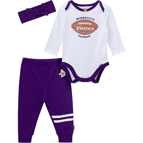 Image of Gerber NFL baby-girls 3-piece Onesie Bodysuit, Pants & Headband Set