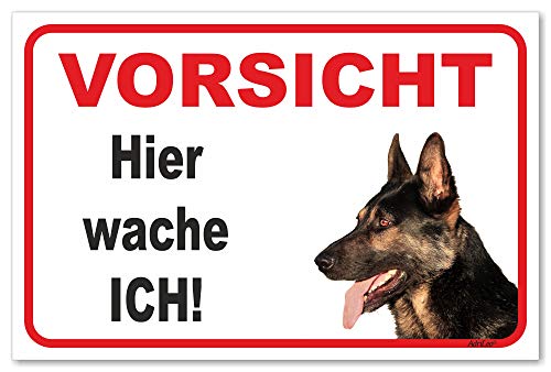 AdriLeo Schild - Vorsicht Deutscher Schäferhund - Hier wache ich - (15x20cm) / Achtung Hund Wachhund robust langlebig UV-beständig wetterfestes Warnschild