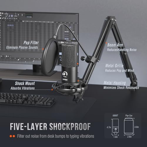 FIFINE T669 USB Condenser Mic Kit|Adjustable Scissor Arm Stand, Shock Mount, Dual Pop Filter|20kHz|Volume Knob|for PC Mac & Mobile (Adapter Needed)|Podcasting, Gaming, Singing & Live Streaming