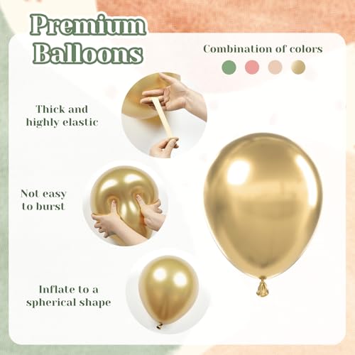 Image of 60pcs Pink and Green Balloons, 12 Inch Sage Green Dusty Pink Metallic Gold Nude Balloons with White Ribbon for Birthday Baby Shower Party Decorations