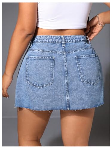 Floerns Women's Plus Size Mini Denim Skirts High Waist A Line Jeans Skirts2