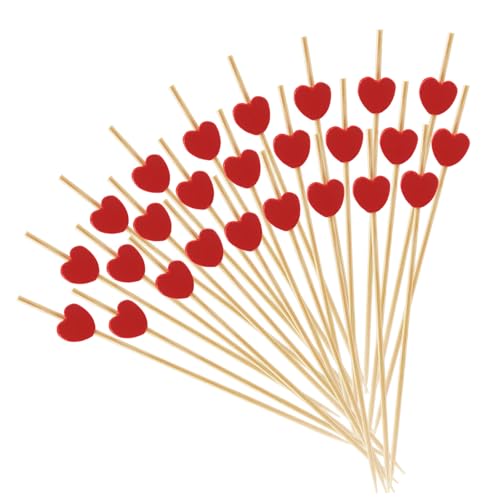 VDAMZVO Red Heart Cocktail Picks, 100Pcs, 4.7 Inch Bamboo Toothpicks