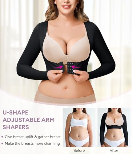 YERKOAD Arm Shapers for Women Flabby Arms Post Surgery Compression Sleeves Arm Faja Front Closure Shapewear Tops4