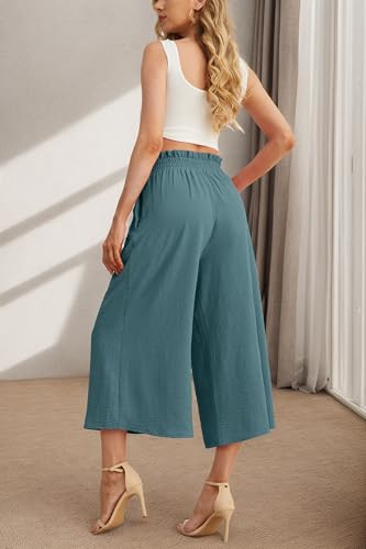 Image of IWOLLENCE Women Flowy Loose Wide Leg Pant Summer Beach Casual Trousers high Waist Adjustable Knot Business Work Casual Pants