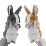 SKIKHN Marionnettes à Main, 2 Pièces Marionnette à Main Lapin, Doux Marionnettes à Main Animaux, pour les Jeux de Rôle Imaginatifs, la Narration d'Histoires, le Théâtre de Marionnettes (Gris + Marron)