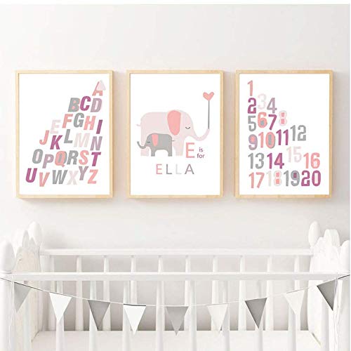 Toile alphabet abécédaire éléphant décoration chambre enfant 50x70cm