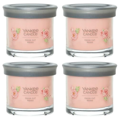 Yankee Candle Small Tumbler Scented Single Wick Jar Candle, Fresh Cut Roses, Over 20 Hours of Burn Time, 4.3 Ounce (Pack of 4)