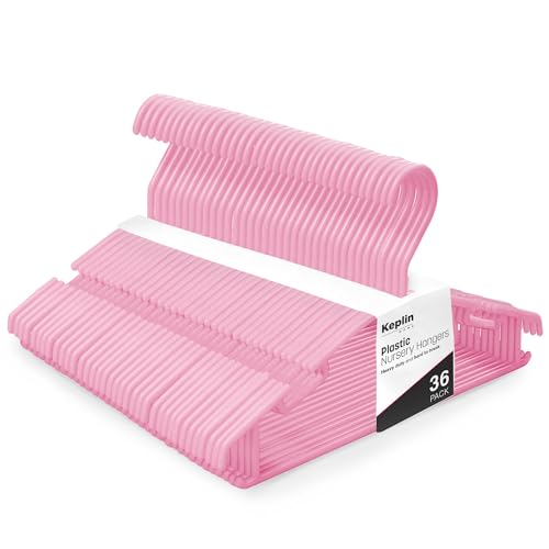 KEPLIN Paquete de 36 Perchas para niños, de plástico, Antideslizantes, Perchas tubulares Que ahorran Espacio, más Almacenamiento para Ropa de niños y Vestidos (Rosa)