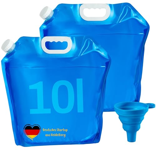 NPEX Bidon d'eau pliable 2 × 10 l – Bidon d'eau potable pliable pour l'extérieur et le camping – Réservoir d'eau pliable sans BPA – Stockage d'eau et réserve d'urgence