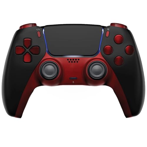 MODDEDZONE Custom Wireless UN-MODDED PRO Controller compatible with PS5 Exclusive Unique Design (Black/Red)