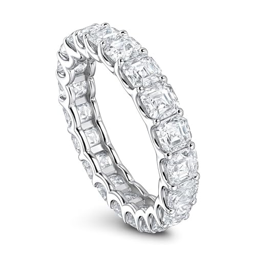BERRICLE Sterling Silver Wedding Rings Statement Stackable Eternity Band Ring for Women, Asscher Cut Cubic Zirconia CZ