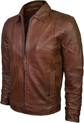 Cheemaz Mens Leather Jacket - Real Lambskin Classic Vintage Style