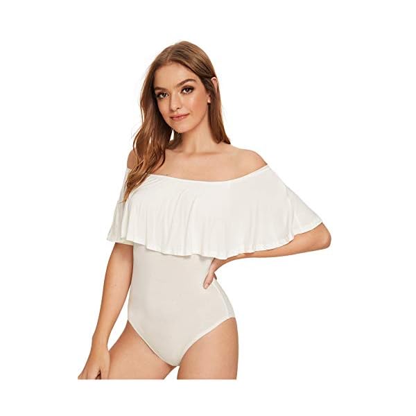 Verdusa-Womens-Off-The-Shoulder-Short-Sleeve-Ruffle-Bodysuit Verdusa Women's Ruffle Off Shoulder Short Sleeve Bodysuit White M