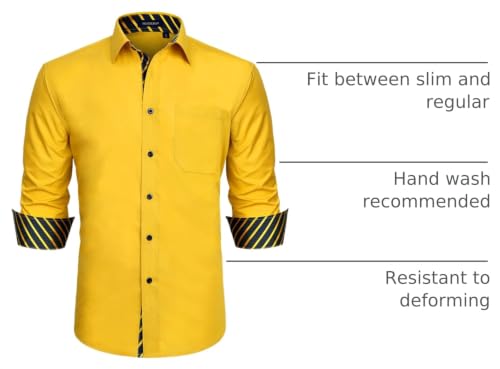 Image of HISDERN Mens Business Dress Shirts Long Sleeve Casual Button Down Shirt Formal Inner Collar Contrast Shirt for Men Wedding