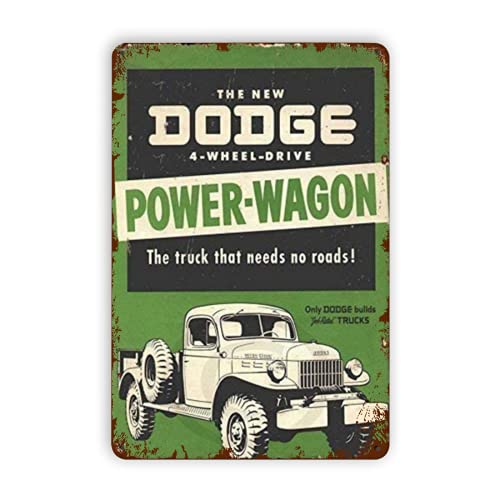 Plaque en métal amusante Dodge Power Wagon - Décoration murale vintage amusante - Art rétro - Décoration classique pour la maison et la ferme - Cadeau pour...