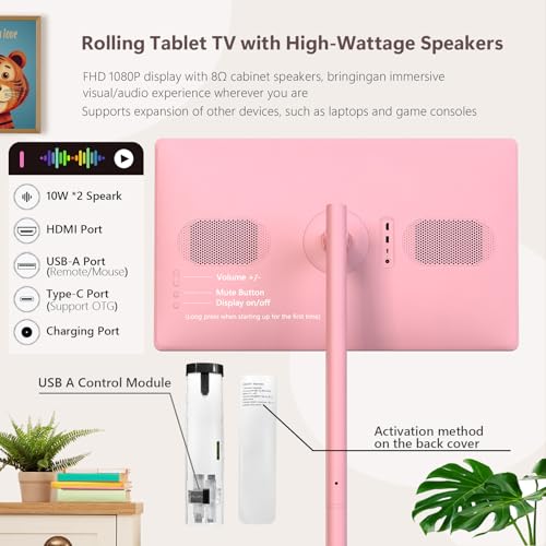 Image of OFD 32 inch Portable TV on Wheels FHD,Android 15,EDLA-Certified,Rolling TV with 8+128GB ROM,Portable Touch Screen Monitor,Built-in Battery 6-8H Play Time,Voice Remote Control,8MP Webcam,Speaker,Rotatable