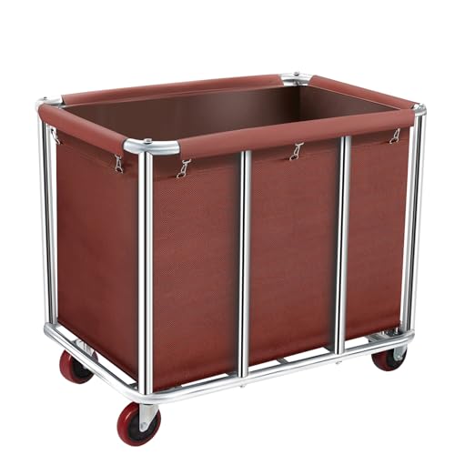 Carrito de lavandería comercial con ruedas, cubo grande con ruedas, forro impermeable extraíble, cesta de acero inoxidable para hoteles y hospitales