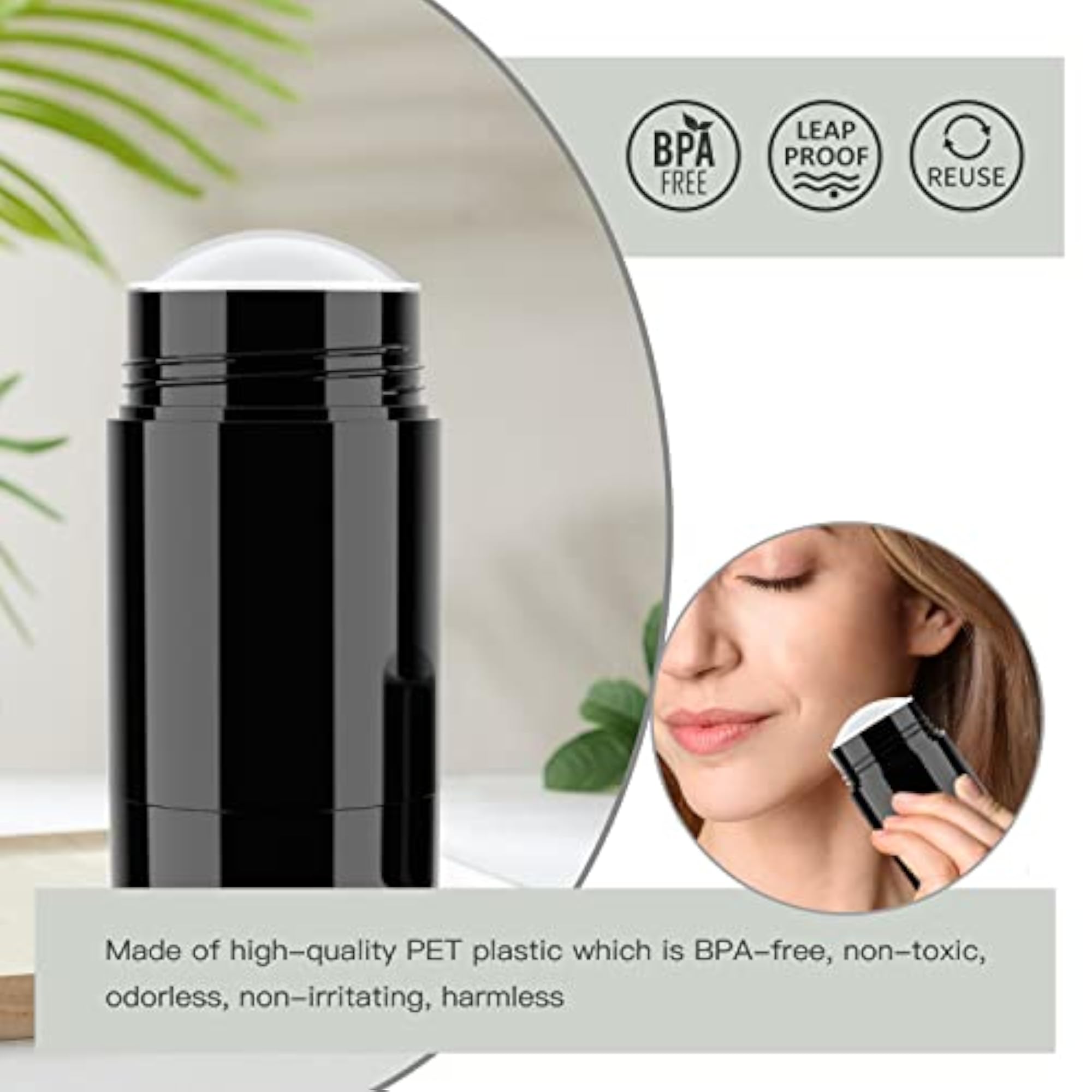 2.5oz Empty Refillable Deodorant Containers, 3PCS