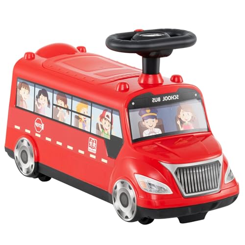 GOPLUS Rutschauto in Busoptik, Rutscherfahrzeug mit Lenkrad, Musik & Stauraum unter dem Sitz, fußgesteuerter Spielzeugbus für Babys und Kleinkinder im Alter von 19-36 Monaten, Rot
