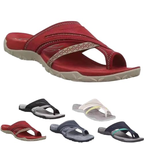 HANYILI 2024 Nuevas Sandalias de Plataforma ortopédicas cómodas para Mujer Chanclas con Soporte de Arco, Sandalias de Fascitis Plantar con Bucle de Anillo de Dedo del pie (UE-38,Rojo)