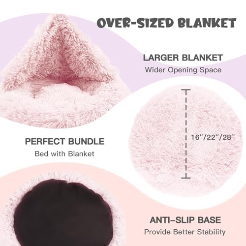 Image of Himax Dog Bed for Medium Dogs, Pink Dogs Beds with Blanket Attached, Calming Anti-Anxiety Fluffy Dog Bed Washable (20 inch /26 inch /35 inch)