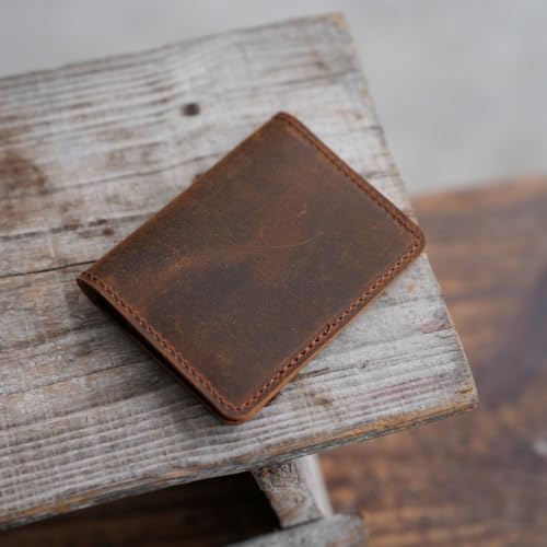 Image of JJNUSA Handmade Distressed Men's Minimalist Leather Wallet Card Holder Wallets for Gifts Brown Flower style2 (Brown2)