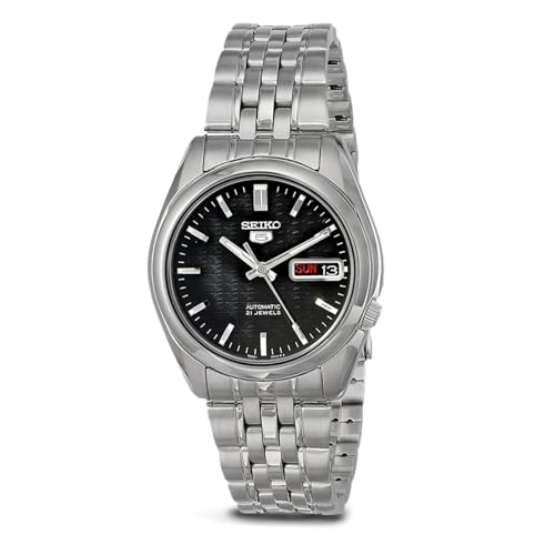 SEIKO SNK361 Automatic Watch for Men 5-7S Collection - Striking Black Dial with Day/Date Calendar, Luminous Hands, Stainless Steel Case & Bracelet