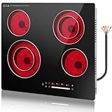 GRACEALL Domino Poêle à 4 brûleurs infrarouge 60 cm pour cuisine, plaque chauffante électrique de cuisine 230 V, 6700 W, plaque de cuisson intégrée en céramique, table de cuisson en verre avec cadre