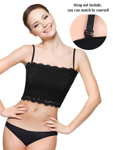 Image of Boao 3 Pieces Women's Floral Lace Tube Top Bandeau Strapless Bras Seamless Stretchy Chest Wrap