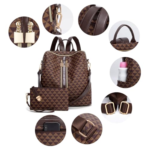 Makes Backpack Purse for Women PU Leather Travel Satchel Handbag Convertible Design Bag with Purse 2 Piece — view 3