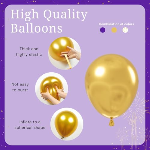 Image of BAUANOOY Purple and Gold balloons, 60pcs 12 Inch Purple Metallic Chrome Gold and Confetti Balloon for Wedding Graduation Birthday Party Decorations