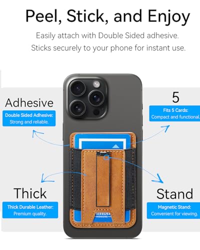 Image of Phone Card Holder Wallet with Stand, Hold 6 Card for iPhone Andriod | Stretch fabric card holder stick on back of phone case. Built-in stand for hands-free viewing. Holds 6 credit /ID cards