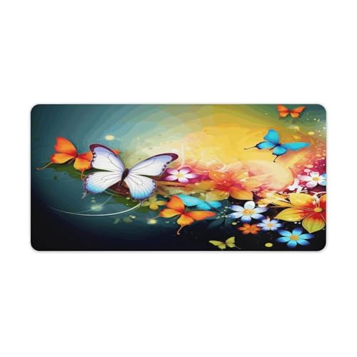 Pad Mouse Grande Colorido con Mariposa Base de Goma