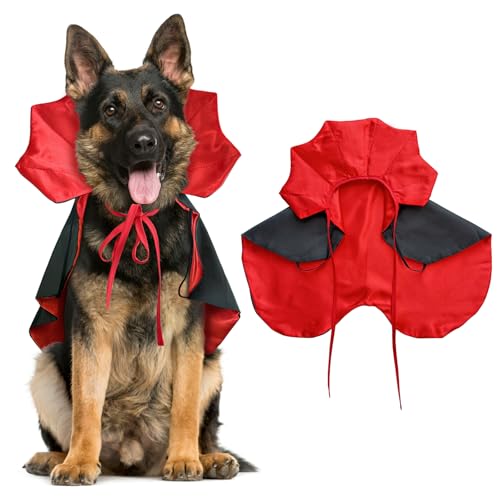 Dog Halloween Costume, Funny Dog Vampire Costume with Stand-Up Collar, Halloween Costumes for Dogs Cat Pet Puppy Cloak Cape Halloween Cosplay Party, Black and Red, Large