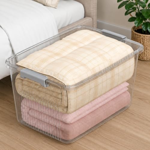 Image of KREPS Clear Plastic Storage Box /Bins, Container with Latches and Lid, Stackable Storage, Heavy Duty Material (PACK OF - 3, NO.5-20 X 14.5 X 12 INCH)
