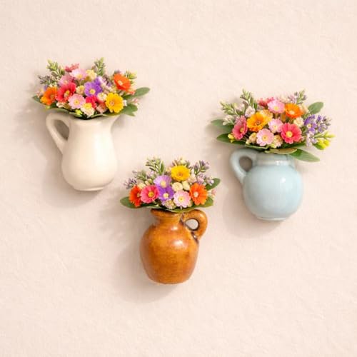 Image of TCK Mini Ceramic Vase Fridge Magnets | Set of 3 | Decorative 3D Ceramic Flower Vase Refrigerator Magnets | Glossy Finish | Strong Magnetic Backing | Kitchen & Home Decor | for All Magnetic Surfaces