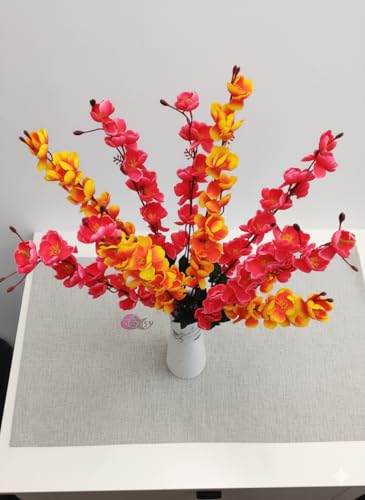Image of ARTSY Artificial Flowers Bunch for Decoration Cherry Blossom, Ideal for vase, Home, Office Decor, Gifts, Craft, Artificial Plants for Decoration, Without vase, Orange Maroon, Combo, 2 Pieces