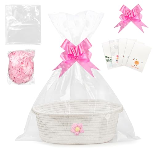 KBIBCK Cesta de presente vazia, cesta de presente vazia, cesta trançada para presentes com sacos de presente e fitas, para chá de bebé, aniversário, casamento, Páscoa, Ação de Graças, Natal